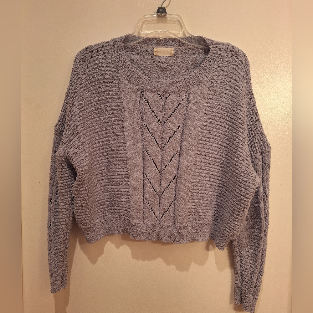 Altar'd State Charlie Cropped Cable Knit Sweater Women's Small Light Blue‎